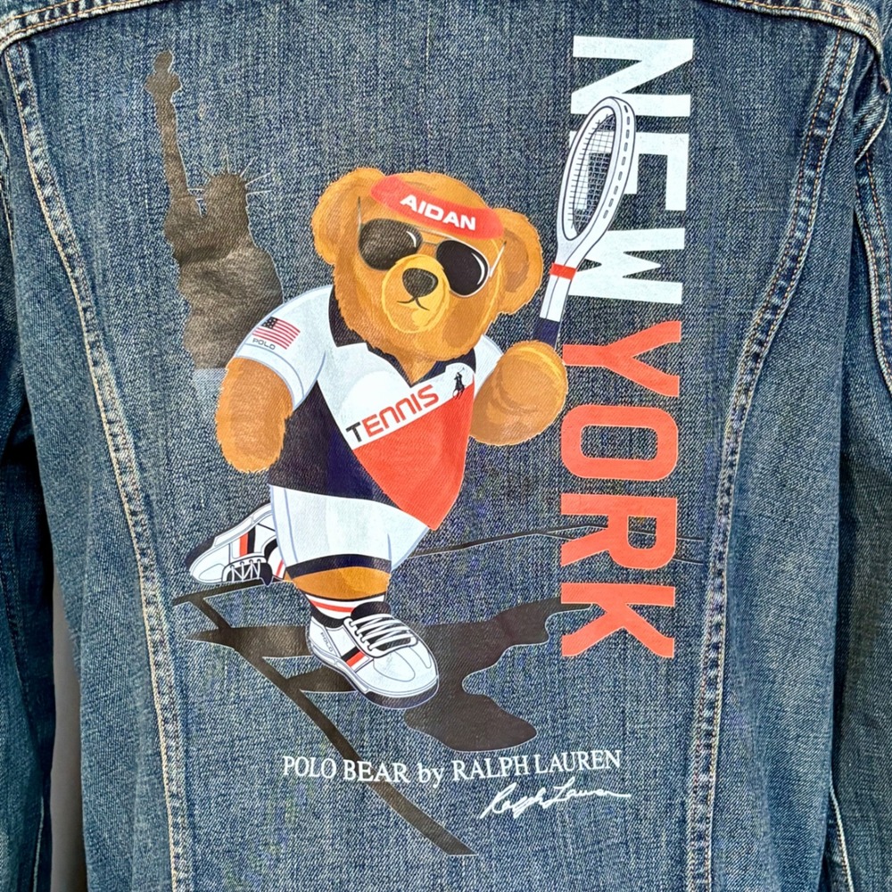 Polo Ralph Lauren Tennis Bear New York Denim Jacket | Size L | "Aidan" Custom